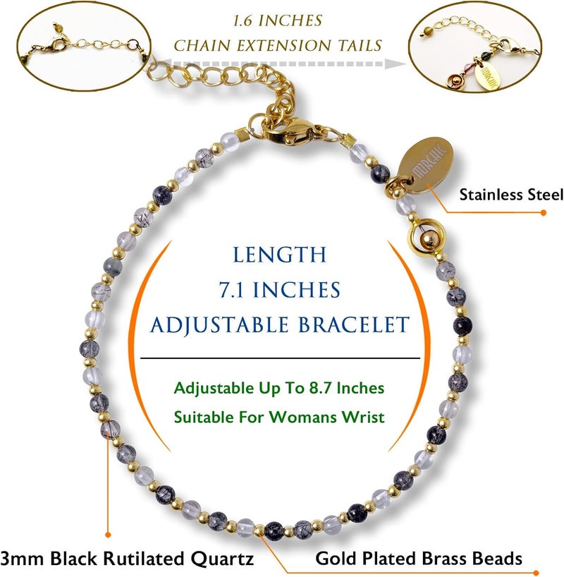 Morchic 3mm Tiny Beads Natural Gemstone Bracelet for Women, Adjustable 7.1" Energy Gem Charm Jewelry, Dainty Handmade Birthday Gift - Image 2